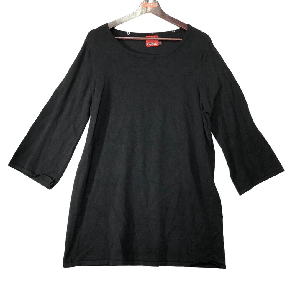 Simon Chang Womens Size Large Dress Black Stretch Retro Knit Stretch 3/4 Sleeve